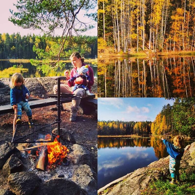 Family adventure in Nuuksio National Park. Southern Finland. October 2018